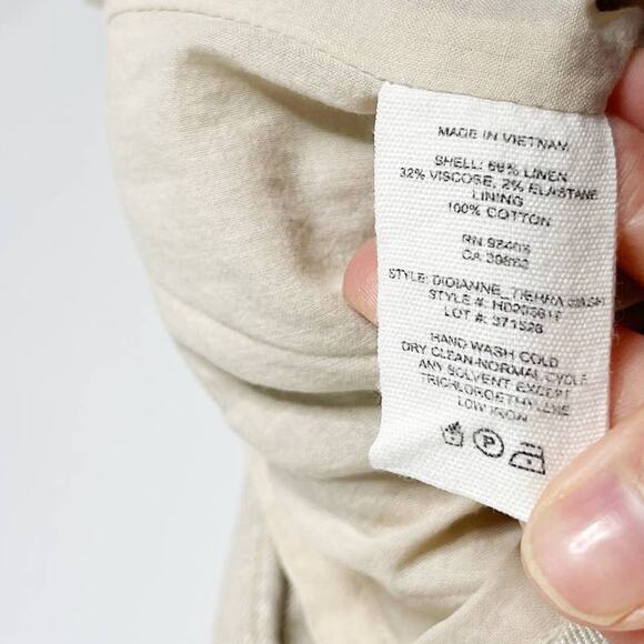 Theory Size 10 Cream Didianne Tierra Wash Sleeveless Shift Dress Linen Pockets - Picture 8 of 11